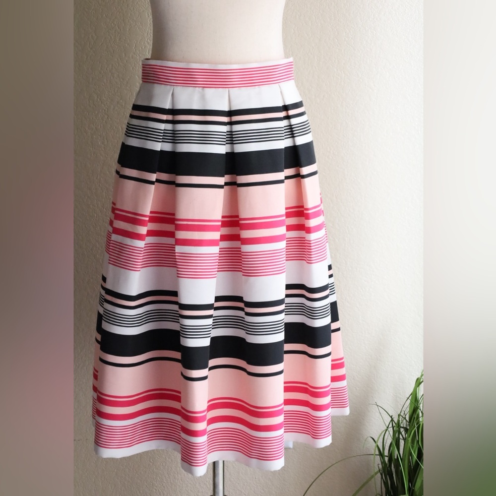 New York & Company Pink and Black Striped A-Line Skirt